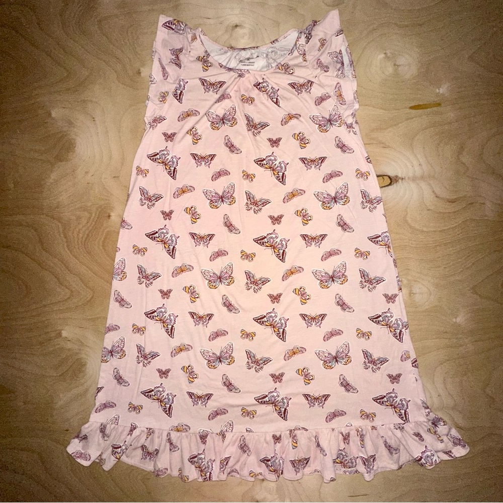 Garnet Hill Kids size 12 14 XL Cotton Pajama Nightgown Peachy Pink Butterflies